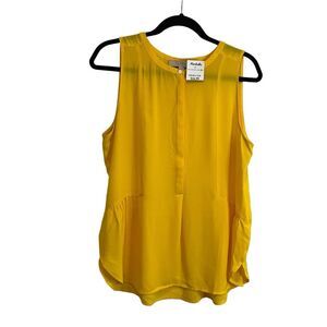 LOFT Yellow Sheer Henley Popover Sleeveless Flowy Top Womens Size M NEW